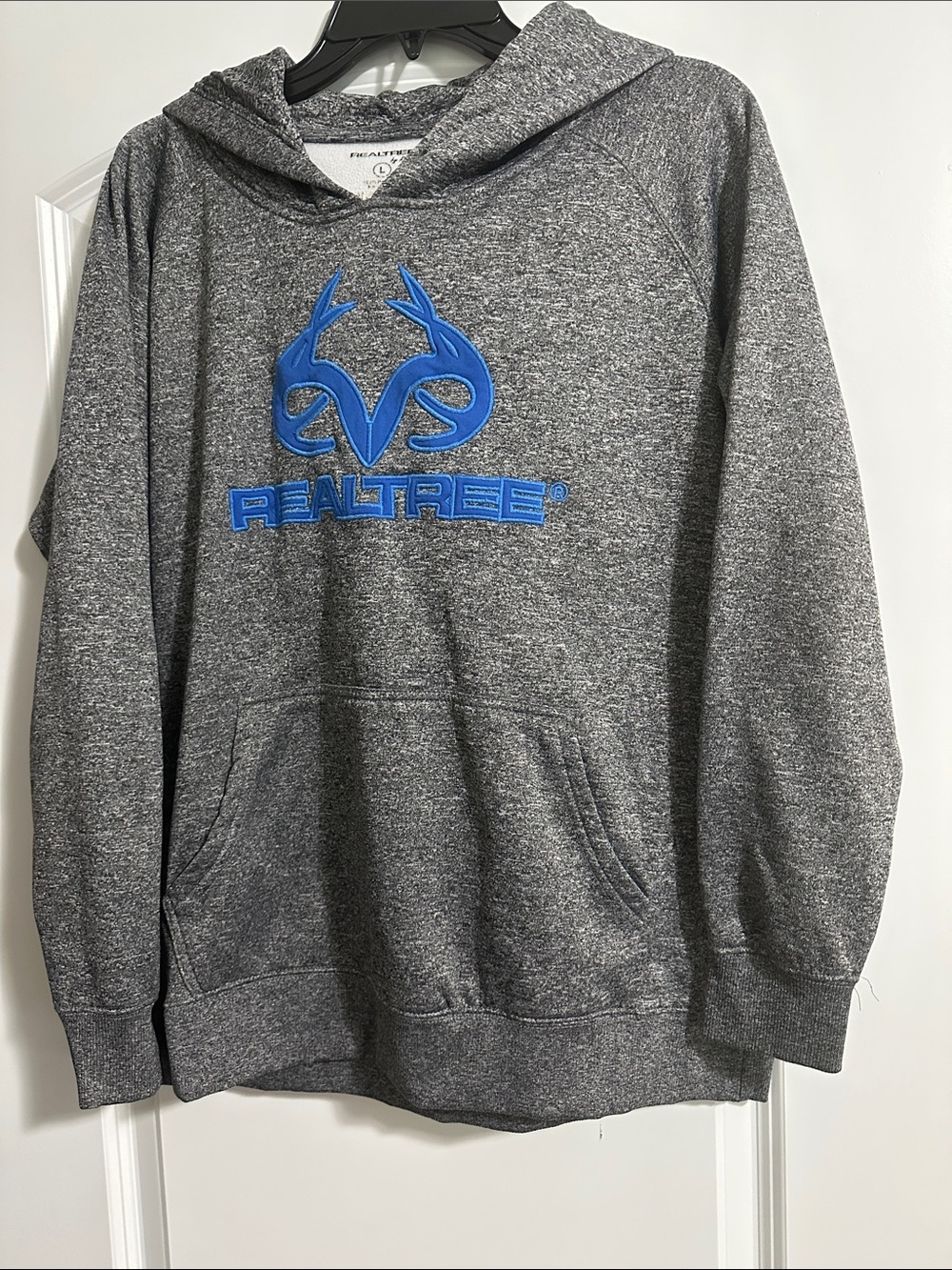 Realtree Gray Hooded Sweatshirt with Blue Logo